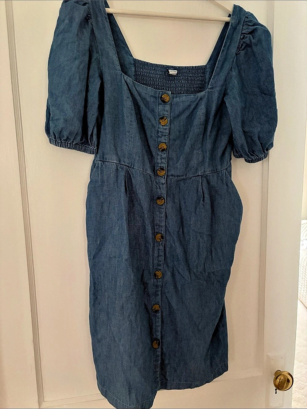 NWOT 100% Cotton Old Navy Maternity Puff-Sleeve Mini Dress Cotton Blue Small